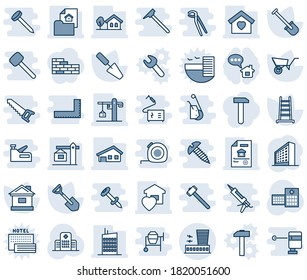 Blue tint and shade editable vector line icon set - airport building vector, office, trowel, shovel, ladder, wheelbarrow, house, hospital, with garage, tree, estate document, sweet home, city, crane