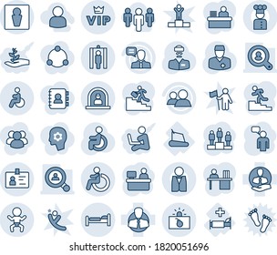 Blue tint and shade editable vector line icon set - male vector, baby, disabled, reception, bed, metal detector gate, vip, terrorism, identity, speaking man, pedestal, manager place, doctor, client