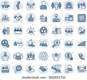 Blue tint and shade editable vector line icon set - passport control vector, reception, vip, recieptionist, handshake, pedestal, team, hospital, doctor, patient, pregnancy, building, client, group