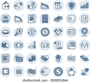 Blue tint and shade editable vector line icon set - safe vector, calculator, news, euro, monero, coin, dollar exchange, bank, atm, finance calendar, account statement, investment, card pay, check