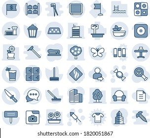 Blue tint and shade editable vector line icon set - taxi vector, luggage storage, airport building, checkroom, candy, firework rocket, rake, butterfly, plant label, garden light, heart diagnostic