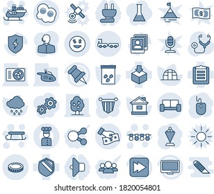 Blue tint and shade editable vector line icon set - vip waiting area vector, baggage truck, garland, sleigh, santa, pennant, mouse, house, rain, greenhouse, seeds, stethoscope, clipboard, package