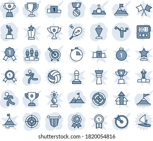 Blue tint and shade editable vector line icon set - dispatcher vector, pedestal, pennant, medal, run, stopwatch, target, motivation, award cup, attainment, winner, win, gold, pawn, arrows up