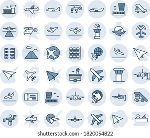 Blue Tint And Shade Editable Vector Line Icon Set - Plane Vector, Airport Tower, Runway, Departure, Arrival, Ticket, Ladder Car, Boarding, Seat Map, Globe, Building, Traffic Controller, Radar, Small