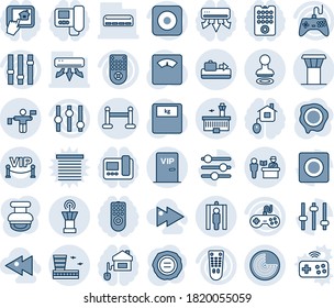 Blue tint and shade editable vector line icon set - airport tower vector, baggage conveyor, passport control, stamp, radar, traffic controller, vip zone, metal detector gate, building, scales, home