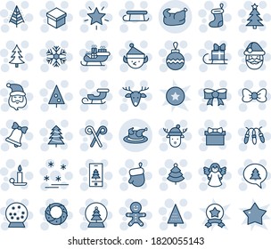 Blue tint and shade editable vector line icon set - christmas tree vector, gift, bow, santa claus, sock, glove, ball, garland, snowflake, star, candle, bell, cake man, deer, sleigh, wreath, angel
