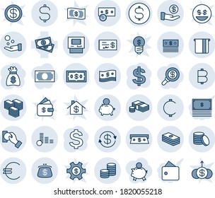 Blue tint and shade editable vector line icon set - dollar sign vector, money bag, cash, euro, bitcoin, cent, coin, exchange, big, atm, piggy bank, investment, pay, check, purse, wallet, search