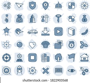 Blue tint and shade editable vector line icon set - fenced area vector, train, money bag, tree, sun, heart shield, eye, three leafs, folder document, play button, stop, download, office building