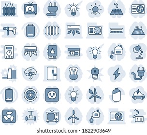 Blue tint and shade editable vector line icon set - tv vector, ripper, low battery, desk lamp, heater, air conditioner, fridge, home control, socket, power plug, fan, water, radiator, warm floor