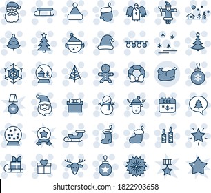 Blue tint and shade editable vector line icon set - christmas tree vector, firework, gift, santa claus, sock, glove, ball, garland, snowflake, landscape, star, candle, cake man, snowman, calendar