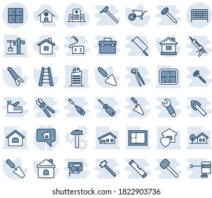 Blue tint and shade editable vector line icon set - fenced area vector, baggage room, trowel, ladder, wheelbarrow, saw, house, hospital, with garage, tree, plan, sweet home, city, crane, message