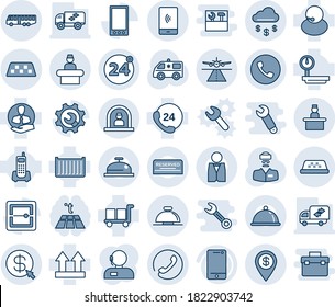 Blue Tint And Shade Editable Vector Line Icon Set - Runway Vector, Taxi, Airport Bus, 24 Around, Phone, Reception Bell, Recieptionist, Ambulance Car, Doctor, Office, Hours, Support, Client, Cell