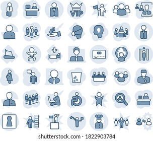 Blue tint and shade editable vector line icon set - dispatcher vector, female, vip, baby, metal detector gate, credit card, speaking man, team, manager place, disabled, doctor, pregnancy, treadmill
