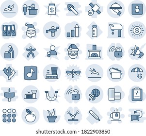 Blue tint and shade editable vector line icon set - arrival vector, baby room, airport building, traffic controller, passport control, male wc, plane globe, santa claus, tea, growth statistic, vial