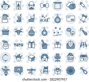 Blue tint and shade editable vector line icon set - flight table vector, firework, gift, bow, santa claus, christmas sock, ball, garland, landscape, bell, gloves, calendar, deer, rocket, wreath, hat