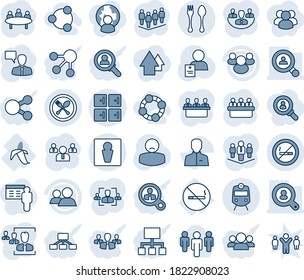 Blue tint and shade editable vector line icon set - spoon and fork vector, train, male, checkroom, no smoking sign, speaking man, team, meeting, patient, banana, group, user, company, hr, social