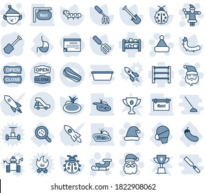 Blue tint and shade editable vector line icon set - trap truck vector, santa claus, christmas hat, sleigh, elf, job, garden fork, shovel, lady bug, caterpillar, pond, bacteria, stomach, medical mask