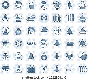 Tinta azul y sombra editable conjunto de iconos de línea vector - vector de árbol de navidad, santa claus, guante, bola, guirnalda, copo de nieve, chimenea, guantes, muñeco de nieve, calendario, sombrero, ciervo, trineo, hollín, corona, esquí