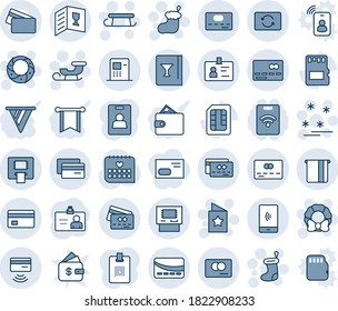 Blue tint and shade editable vector line icon set - credit card vector, identity, christmas sock, sleigh, wreath, star postcard, sale, medical calendar, sd, sim, tap pay, exchange, atm, wine, pass