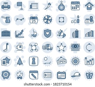 Blue tint and shade editable vector line icon set - female vector, fork loader, christmas tree, ball, 25 dec calendar, tea, stamp, molecule, heart shield, stomach, cash, warehouse storage, equalizer