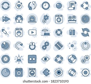 Blue tint and shade editable vector line icon set - ticket office vector, washer, radar, firework rocket, christmas wreath, gear, circle chart, stamp, contract, pills blister, stopwatch heart, time