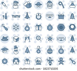Blue tint and shade editable vector line icon set - cafe vector, christmas tree, firework, gift, santa claus, ball, garland, star, gloves, cake man, snowman, lollipop, hat, rocket, wreath, wine
