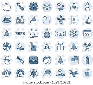 Blue tint and shade editable vector line icon set - cafe vector, christmas tree, firework, gift, santa claus, ball, garland, snowflake, candle, snowman, hat, deer, holly, wreath, angel, champagne