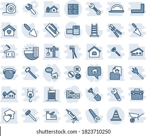 Blue tint and shade editable vector line icon set - road cone vector, baggage room, trowel, shovel, ladder, saw, hospital, house, with garage, tree, estate document, sweet home, city, crane, message