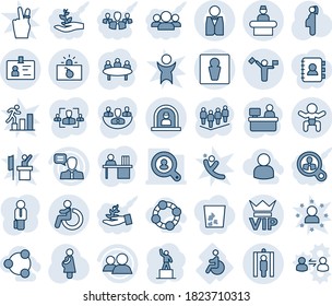 Blue tint and shade editable vector line icon set - dispatcher vector, male, vip, disabled, reception, metal detector gate, terrorism, baby, identity, pedestal, team, meeting, manager place, speaker