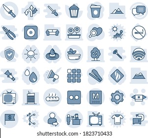 Blue tint and shade editable vector line icon set - passport control vector, candy, coffee, garden light, heart diagnostic, no smoking sign, route, tv, dialog, rec button, menu, settings, record