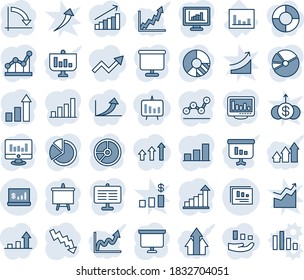 Tinta azul y sombra editable conjunto de iconos de línea vector - vector estadístico de crecimiento, tablero de presentación, gráfico de crisis, monitor, gráfico de círculo, estadísticas, informe, cuenta, barra, pie, punto, flecha arriba, flechas