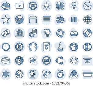 Blue tint and shade editable vector line icon set - no laptop vector, ticket office, globe, 24 hours, mobile sign, computer, document reload, pills, diet, pill, pie graph, table, social, friends