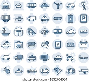 Blue tint and shade editable vector line icon set - dispatcher vector, taxi, airport bus, parking, alarm car, ladder, sign, safety, baggage truck, ambulance, route, railroad, trailer, delivery, jack