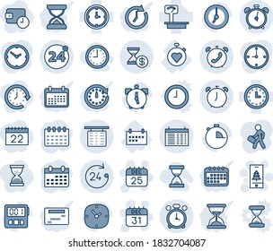 Blue tint and shade editable vector line icon set - 24 around vector, alarm clock, flight table, hours, phone, schedule, 25 dec calendar, 31, christmas mobile, stopwatch heart, heavy scales, manager