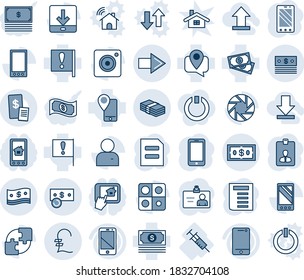 Blue tint and shade editable vector line icon set - right arrow vector, mobile phone, identity card, document, syringe, important flag, cash, tracking, cell, camera, user, download, application