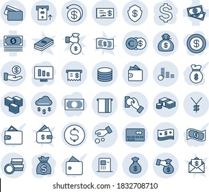 Blue tint and shade editable vector line icon set - credit card vector, dollar sign, money bag, statistic monitor, cash, yen, coin, euro, big, rain, safe, atm, receipt, investment, pay, back, wallet