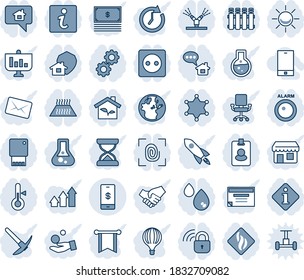 Blue tint and shade editable vector line icon set - mobile payment vector, phone, eco house, socket, fingerprint, wireless lock, irrigation, gear, water, smoke detector, thermometer, radiator, clock