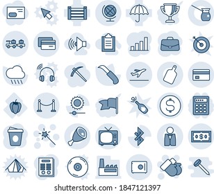 Blue tint and shade editable vector line icon set - fence vector, departure, tv, baggage larry, globe, Magic wand, gloves, case, coffee, rain, garden knife, sweet pepper, container, umbrella, safe