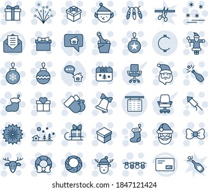 Blue tint and shade editable vector line icon set - flight table vector, firework, gift, bow, santa claus, christmas sock, ball, garland, landscape, bell, gloves, calendar, deer, rocket, wreath, hat