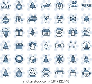 Blue tint and shade editable vector line icon set - christmas tree vector, gift, bow, santa claus, ball, garland, snowflake, landscape, 25 dec calendar, house, sleigh, holly, wreath, angel, snowball