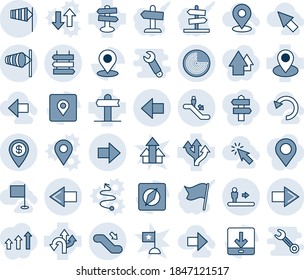 Blue tint and shade editable vector line icon set - escalator vector, right arrow, left, wind, radar, down, sign post, side, route, signpost, pin, download, place tag, compass, dollar, cursor, undo