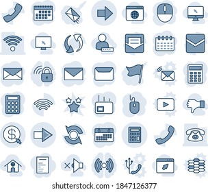 Blue tint and shade editable vector line icon set - right arrow vector, mail, mouse, calendar, call, update, wireless, money click, calculator, phone, home, cursor browser, globe, monitor, dislike