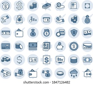 Blue tint and shade editable vector line icon set - credit card vector, dollar sign, statistic monitor, receipt, currency, coin, cash, money rain, safe, atm, bag, piggy bank, investment, pay, back