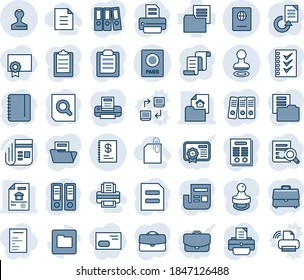 Blue tint and shade editable vector line icon set - passport vector, stamp, contract, office binder, document search, notepad, reload, printer, folder, news, annual report, clipboard, case, paper
