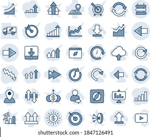 Blue tint and shade editable vector line icon set - right arrow vector, left, sign post, growth statistic, crisis graph, navigation, up side, data exchange, download, compass, dollar sun, bar, redo