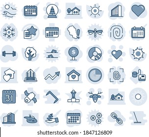 Blue tint and shade editable vector line icon set - sun vector, radar, heart, christmas deer, snowball tree, office building, circle chart, barbell, tonometer, satellite, term, favorites list, pond