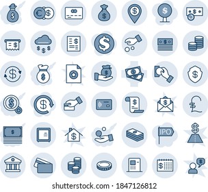 Blue tint and shade editable vector line icon set - credit card vector, cash, pound, coin, dollar exchange, euro, money rain, tap pay, safe, bank, atm, receipt, finance calendar, account statement