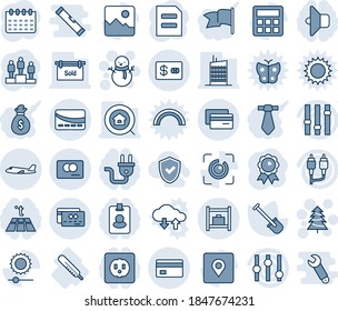 Blue tint and shade editable vector line icon set - plane vector, baggage room, christmas tree, snowman, pedestal, medal, document, calendar, shovel, thermometer, settings, rca, gallery, calculator