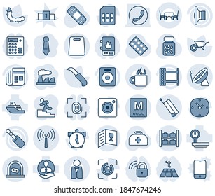 Blue tint and shade editable vector line icon set - antenna vector, satellite, suitcase, ticket office, luggage storage, tie, factory, wheelbarrow, garden knife, caterpillar, doctor case, blister