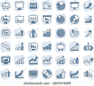 Blue tint and shade editable vector line icon set - growth statistic vector, presentation board, crisis graph, monitor, circle chart, statistics, report, account, bar, pie, point, arrow up, arrows